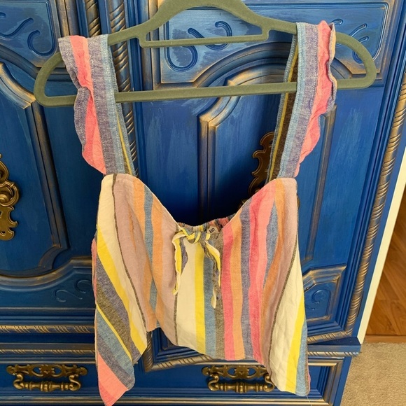 New! BP Tie Front Linen Blend Crop Top 4X Rainbow Colorful - Picture 1 of 5